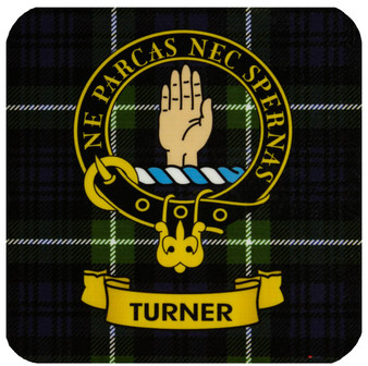 Turner Clan Crest Square Coasters Set of 4 Cork Backed From Scotland