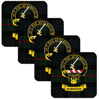 Robinson Clan Crest Square Coasters Set of 4 Cork Backed From Scotland