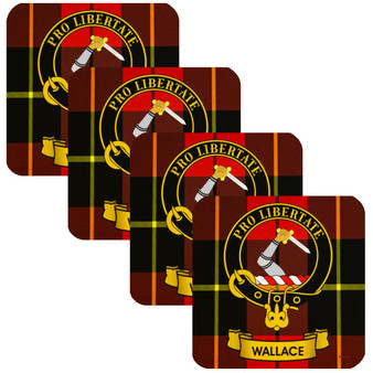 Wallace Clan Crest Square Coasters Set of 4 Cork Backed From Scotland