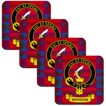 Matheson Clan Crest Square Coasters Set of 4 Cork Backed From Scotland