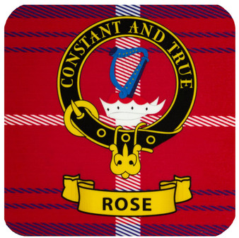 Rose Clan Crest Square Coasters Set of 4 Cork Backed From Scotland