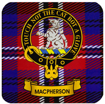 MacPherson Clan Crest Square Coasters Set of 4 Cork Backed From Scotland