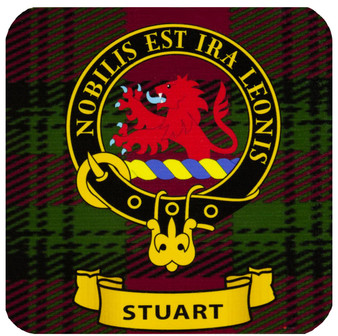 Stuart Clan Crest Square Coasters Set of 4 Cork Backed From Scotland
