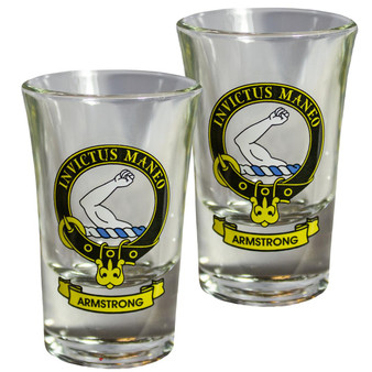 Armstrong Scottish Clan Crest Tequila Slammer Shot Glass Set of 2 Scottish Made