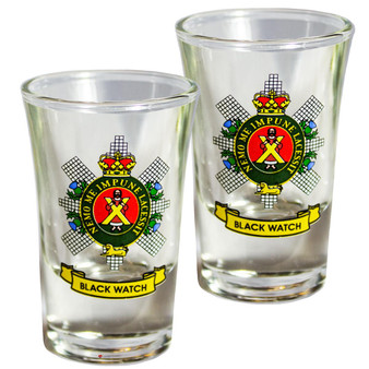 Black Watch Scottish Clan Crest Tequila Slammer Shot Glass Set of 2 Scottish Made