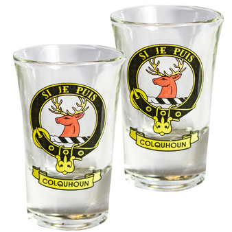 Colquhoun Scottish Clan Crest Tequila Slammer Shot Glass Set of 2 Scottish Made