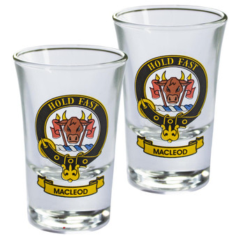 MacLeod Green Hunting Scottish Clan Crest Tequila Slammer Shot Glass Set of 2 Scottish Made