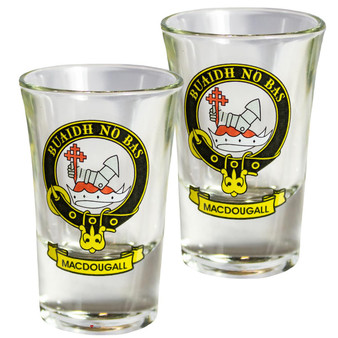 MacDougall Scottish Clan Crest Tequila Slammer Shot Glass Set of 2 Scottish Made