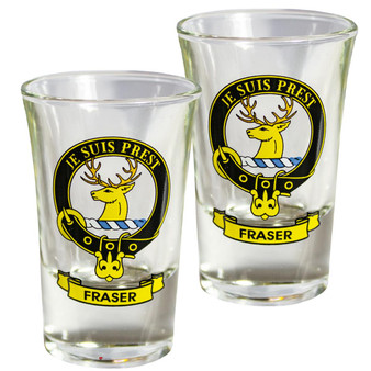 Fraser Scottish Clan Crest Tequila Slammer Shot Glass Set of 2 Scottish Made