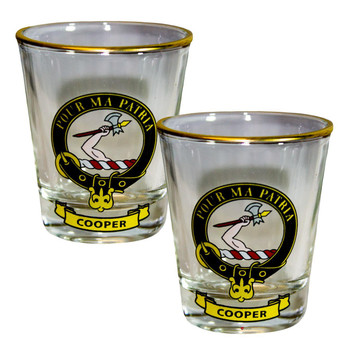 Cooper Clan Crest Wee Dram Shot Glass Set of 2 Scottish Made