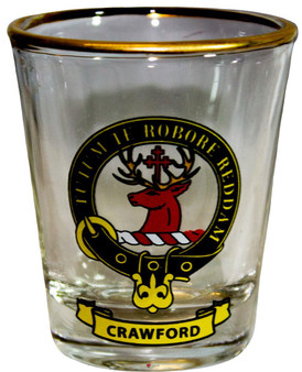 Crawford Clan Crest Wee Dram Shot Glass Set of 2 Scottish Made