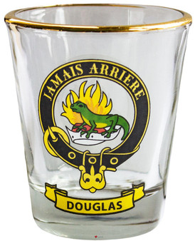 Douglas Clan Crest Wee Dram Shot Glass Set of 2 Scottish Made