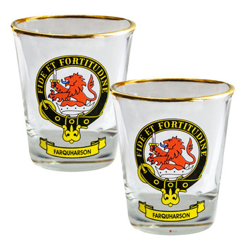 Farquharson Clan Crest Wee Dram Shot Glass Set of 2 Scottish Made