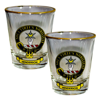Henderson Clan Crest Wee Dram Shot Glass Set of 2 Scottish Made