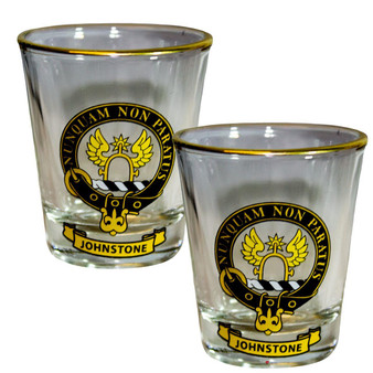 Johnstone Clan Crest Wee Dram Shot Glass Set of 2 Scottish Made