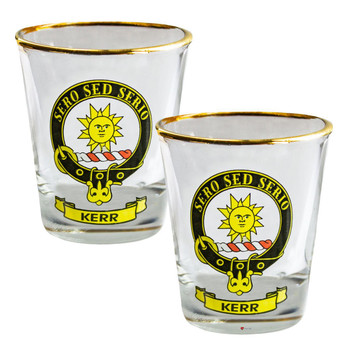 Kerr Clan Crest Wee Dram Shot Glass Set of 2 Scottish Made