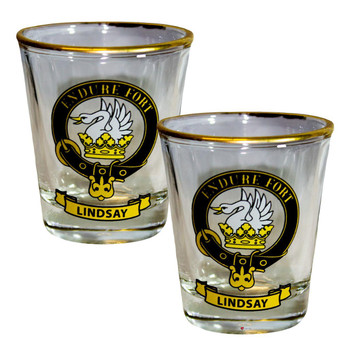 Lindsay Clan Crest Wee Dram Shot Glass Set of 2 Scottish Made