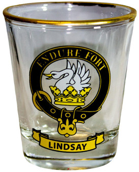 Lindsay Clan Crest Wee Dram Shot Glass Set of 2 Scottish Made