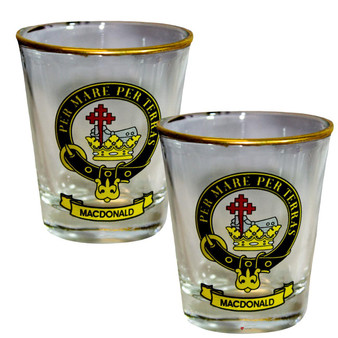 MacDonald Clan Crest Wee Dram Shot Glass Set of 2 Scottish Made