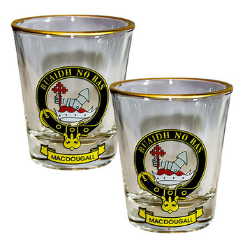 MacDougall Clan Crest Wee Dram Shot Glass Set of 2 Scottish Made