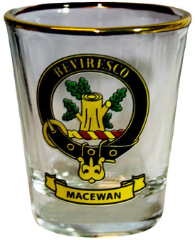 MacEwan Clan Crest Wee Dram Shot Glass Set of 2 Scottish Made