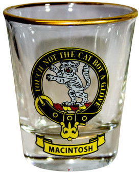 MacIntosh Clan Crest Wee Dram Shot Glass Set of 2 Scottish Made