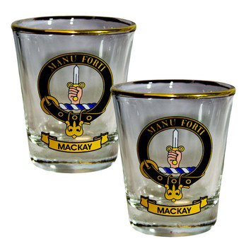 MacKay Clan Crest Wee Dram Shot Glass Set of 2 Scottish Made