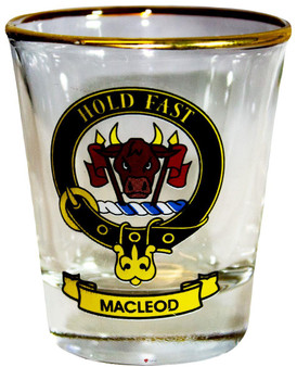 MacLeod Dress Yellow Clan Crest Wee Dram Shot Glass Set of 2 Scottish Made