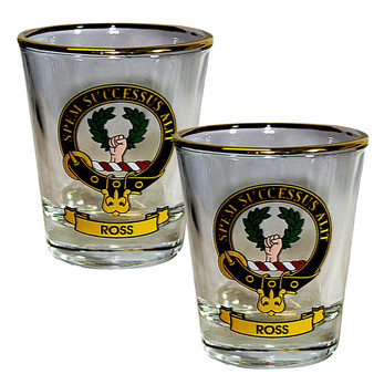 Ross Clan Crest Wee Dram Shot Glass Set of 2 Scottish Made