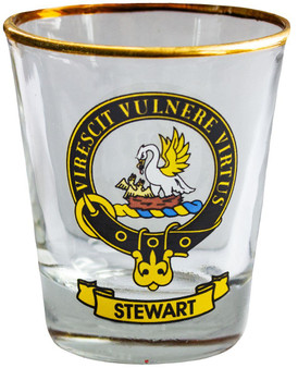 Stewart Clan Crest Wee Dram Shot Glass Set of 2 Scottish Made