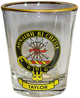 Taylor Clan Crest Wee Dram Shot Glass Set of 2 Scottish Made