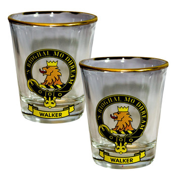 Walker Clan Crest Wee Dram Shot Glass Set of 2 Scottish Made