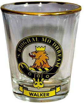Walker Clan Crest Wee Dram Shot Glass Set of 2 Scottish Made