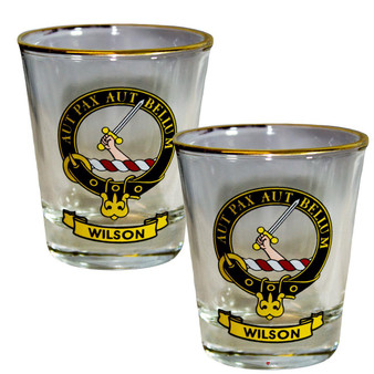 Wilson Clan Crest Wee Dram Shot Glass Set of 2 Scottish Made