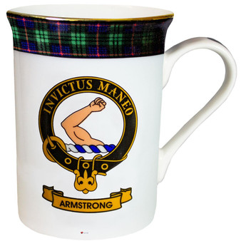 Bone China Coffee Tea Mug Armstrong Clan Crest Gold Rim Scottish Made