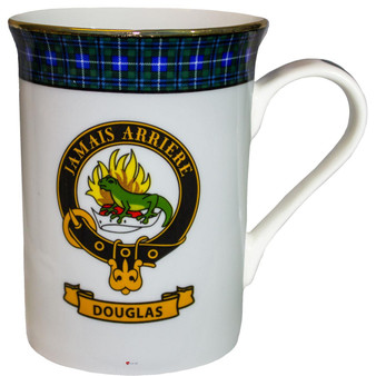 Bone China Coffee Tea Mug Douglas Clan Crest Gold Rim Scottish Made