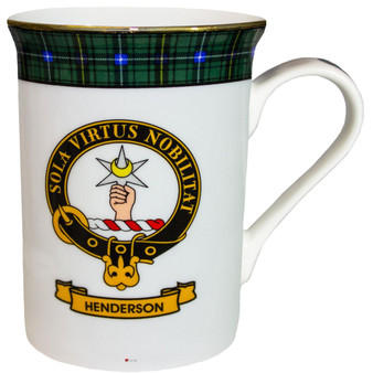 Bone China Coffee Tea Mug Henderson Clan Crest Gold Rim Scottish Made
