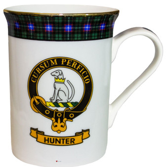 Bone China Coffee Tea Mug Hunter Clan Crest Gold Rim Scottish Made