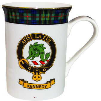 Bone China Coffee Tea Mug Kennedy Clan Crest Gold Rim Scottish Made