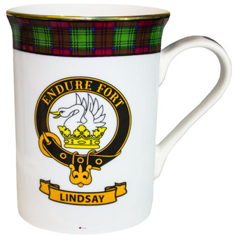 Bone China Coffee Tea Mug Lindsay Clan Crest Gold Rim Scottish Made