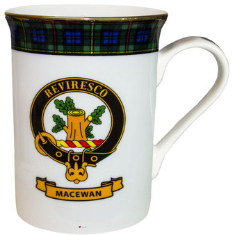 Bone China Coffee Tea Mug MacEwan Clan Crest Gold Rim Scottish Made