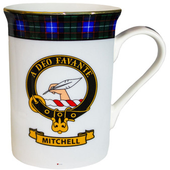 Bone China Coffee Tea Mug Mitchell Clan Crest Gold Rim Scottish Made