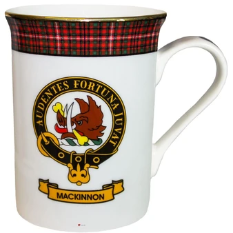 Bone China Coffee Tea Mug MacKinnon Clan Crest Gold Rim Scottish Made