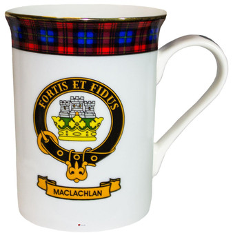 Bone China Coffee Tea Mug MacLachlan Clan Crest Gold Rim Scottish Made