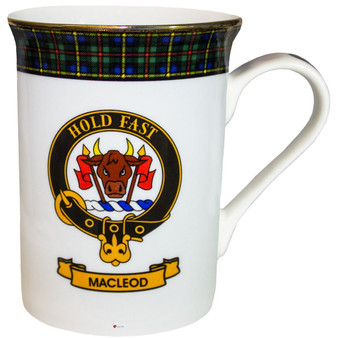 Bone China Coffee Tea Mug MacLeod Green Hunting Clan Crest Gold Rim Scottish Made