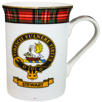 Bone China Coffee Tea Mug Stewart Clan Crest Gold Rim Scottish Made