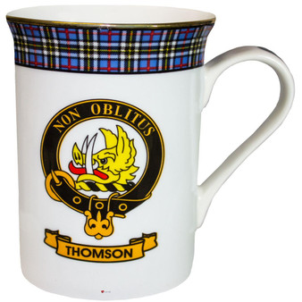 Bone China Coffee Tea Mug Thomson Clan Crest Gold Rim Scottish Made
