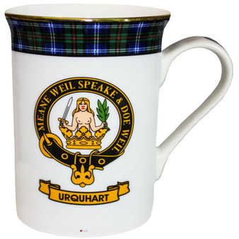 Bone China Coffee Tea Mug Urquhart Clan Crest Gold Rim Scottish Made