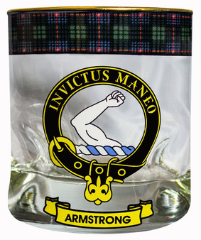 Armstrong Clan Crested Tartan Edging Heavy Based Whisky Glass