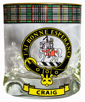 Craig Clan Crested Tartan Edging Heavy Based Whisky Glass